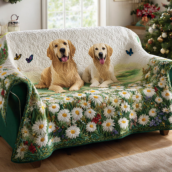 Daisy Golden Retriever Quilted Sofa Cover NCU0HH983