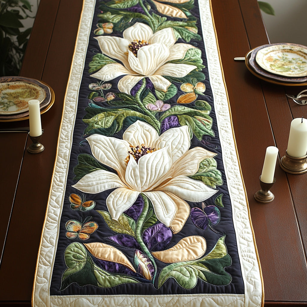 Magnolia Flower Quilted Table Runner NCU0VT122