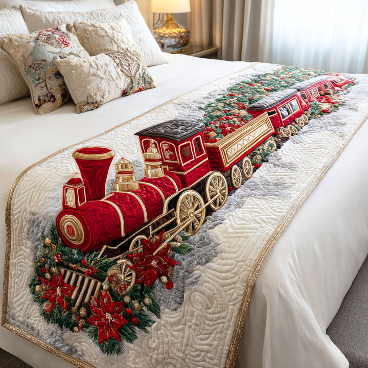 Holiday Steam Engine Quilted Bed Runner NCU0TD571