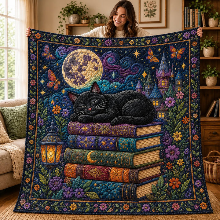 Black Cat Gothic Quilted Blanket, Dark Academia Decor, Gift for Her