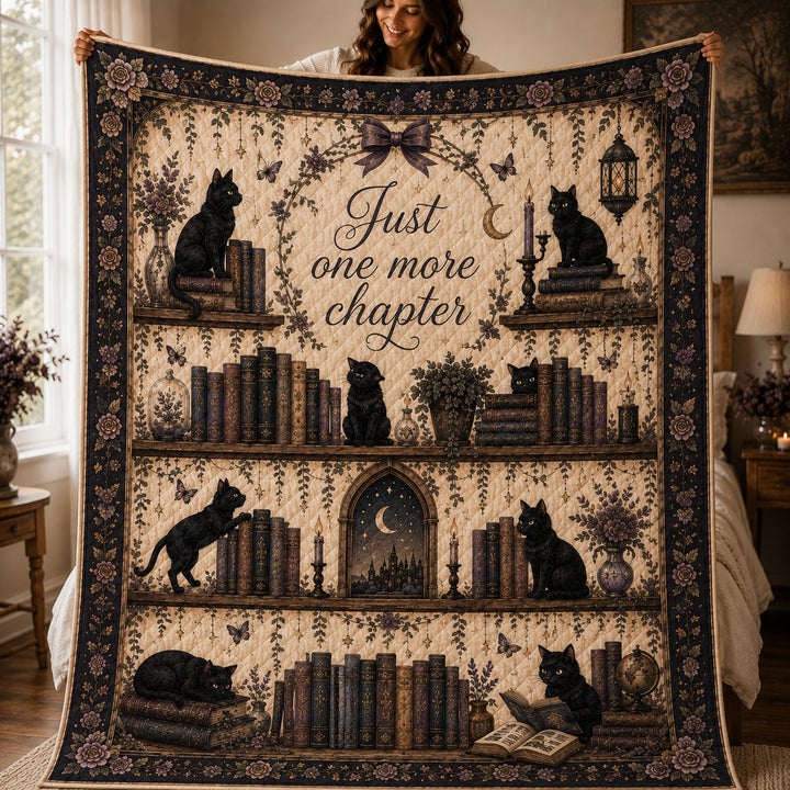 Gothic Black Cat Quilted Blanket, Book Lover, Cozy Home Gift