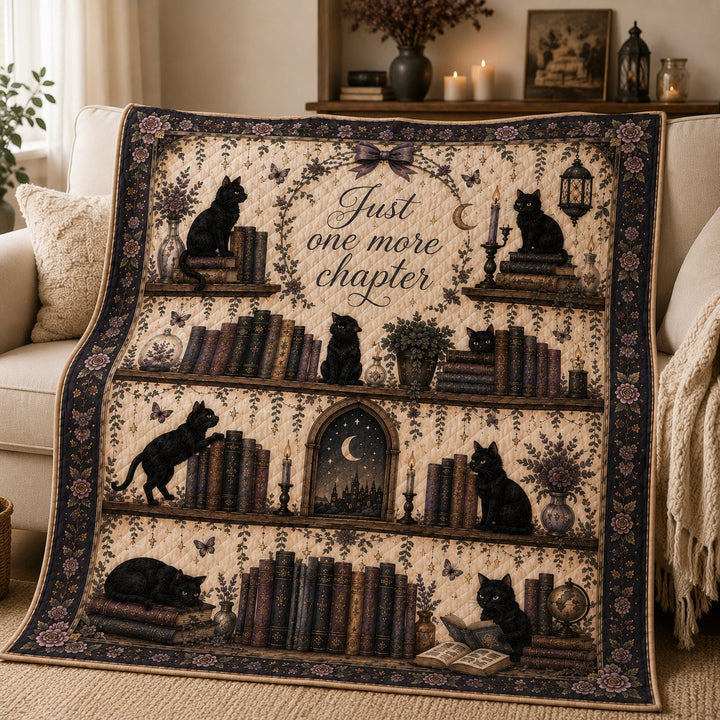 Gothic Black Cat Quilted Blanket, Book Lover, Cozy Home Gift