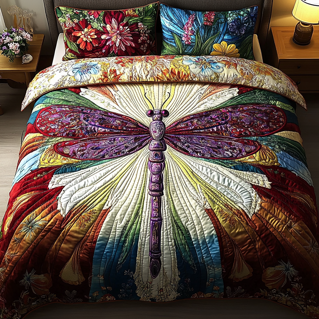 Dragonfly 3-Piece Quilted Bedding Set NCU0VT103