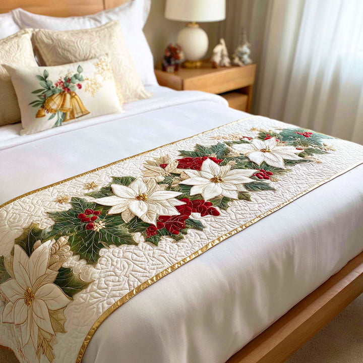 Poinsettia Charm Quilted Bed Runner NCU0TD560