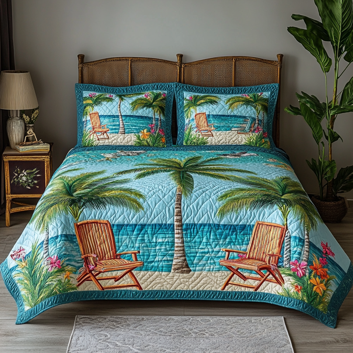 Shore Break 3-Piece Quilted Bedding Set NCU0VL2331
