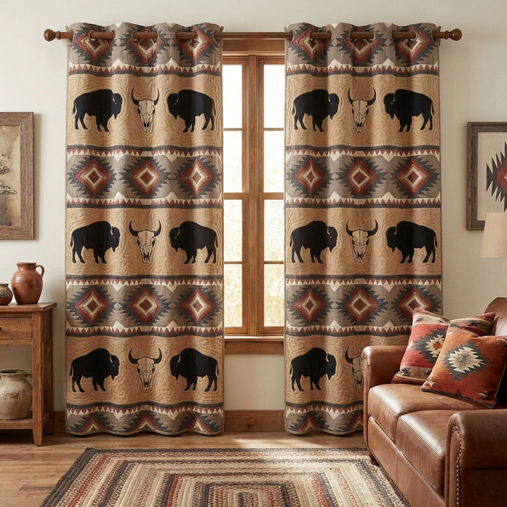 Tribal Buffalo Quilted Curtains NCU0TV1617